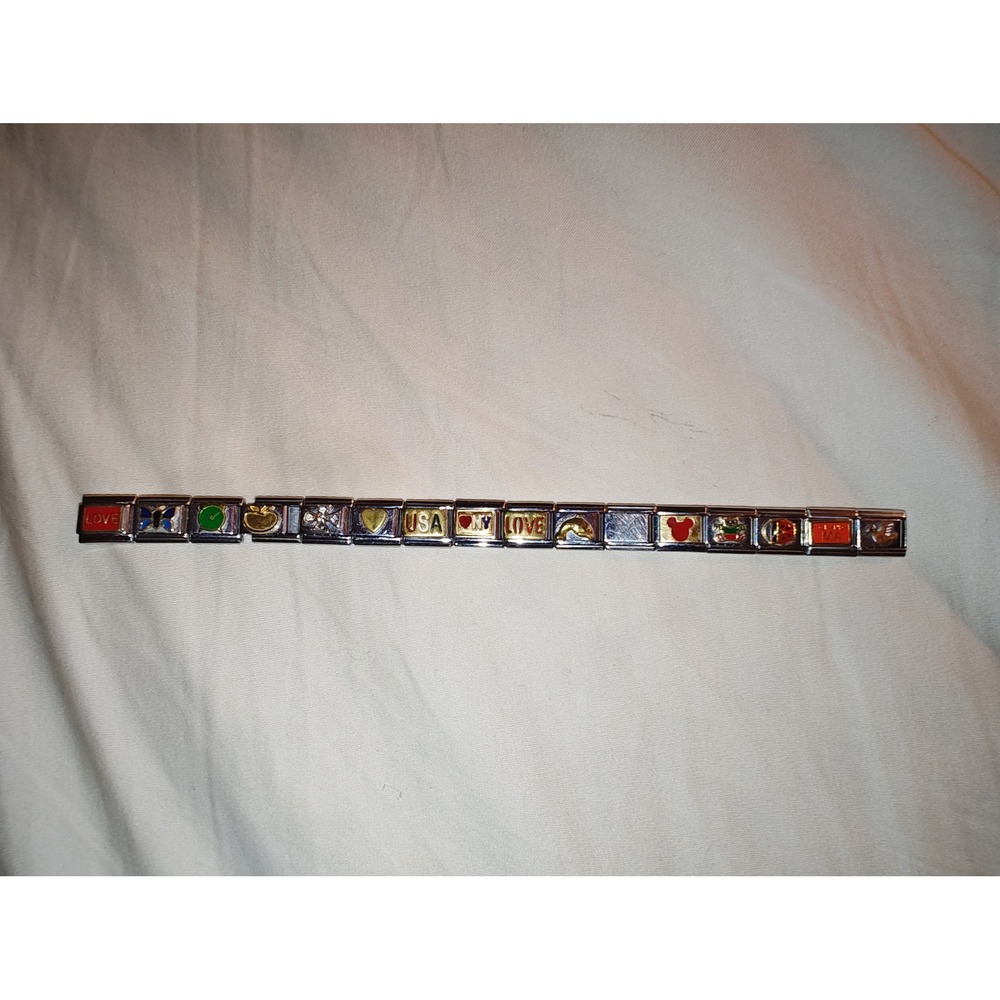 Italian Charm Bracelet Zoppini Disney Mickey Love USA Stainless Steel Y2K